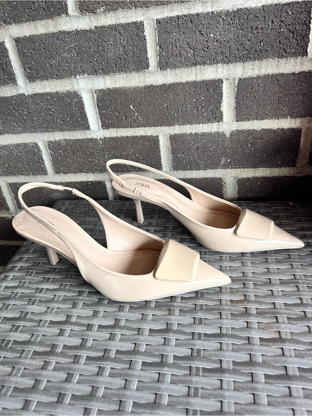 ZARA Patent Slingback Kitten Heels in Soft Nude - Size 6.5